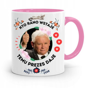 Kubek Różowy Śmieszny Pis Jarosław Kaczyński