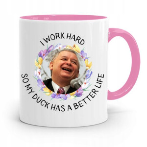 Kubek Różowy Śmieszny Pis Jarosław Kaczyński