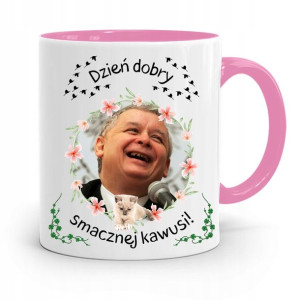 Kubek Różowy Śmieszny Pis Jarosław Kaczyński