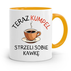 Kubek Żółty Dla Przyjaciela Strzeli Sobie Kawkę