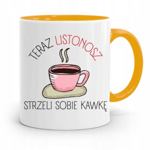 Kubek Żółty Dla Listonosza Strzeli Sobie Kawkę
