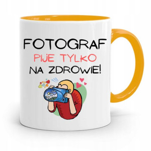 Kubek Żółty Fotografa Fotograf Pije Na Zdrowie