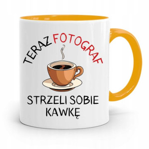 Kubek Żółty Fotografa Fotograf Strzeli Sobię Kawkę