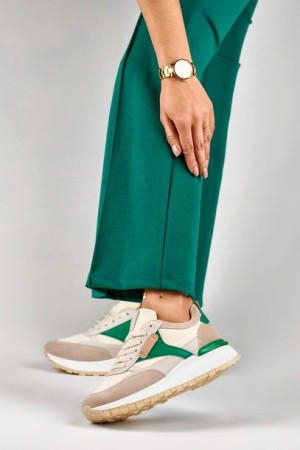 Beżowo-zielone wygodne sneakersy damskie