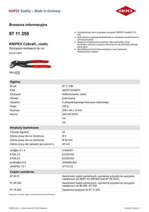 Szczypce Do Rur Cobra Nastawne 250mm