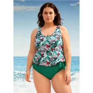 Bonprix 2cz Tankini Z Kokardą Wzór Roślinny 38 908202
