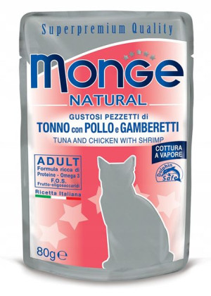 MONGE dla kota tuńczyk kurczak i krewetki 80g
