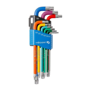 Klucze TORX długie, kodowane kolorystycznie, stal S2, 9 szt. HT1W817