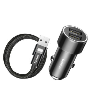 Baseus Inteligentna Ładowarka Samochodowa 3.4a 2xusb + Kabel Lightning 1m