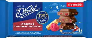 Wedel Czekolada Gorzka z Malinami i Wafelkami 80g