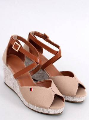 Sandałki na koturnie open toe BERNA KHAKI 38