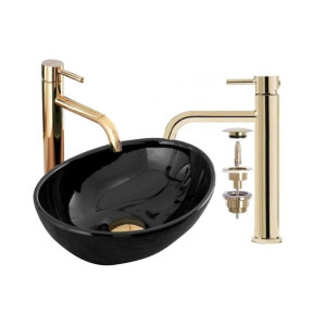 Umywalka nablatowa Sofia Mini Black Rea 25x36 cm + Bateria + Korek
