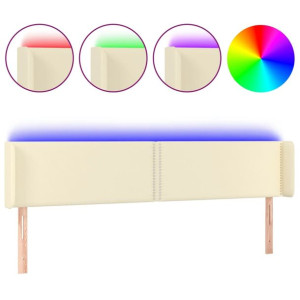 Zagłówek do łóżka z LED, kremowy 163x16x78/88 cm sztuczna skóra