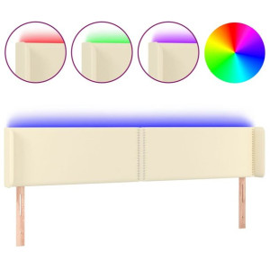 Zagłówek do łóżka z LED, kremowy, 203x16x78/88cm sztuczna skóra
