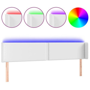 Zagłówek do łóżka z LED, biały, 203x16x78/88 cm, sztuczna skóra