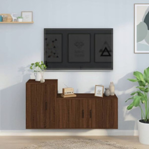 Zestaw 2 szafek pod TV, brązowy dąb, materiał drew