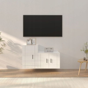 Zestaw 2 szafek TV, biały, połysk, materiał drewno