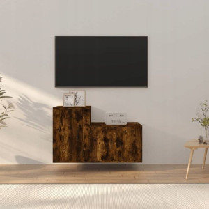 Zestaw 2 szafek TV, przydymiony dąb, materiał drew