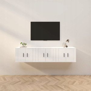 Wiszące szafki TV, 3 szt., białe z połyskiem, 57x3