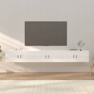 Wiszące szafki TV, 3 szt, białe z połyskiem, 100x3