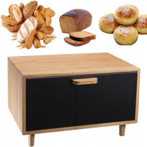 CHLEBAK na nóżkach CZARNY MAT drewno 35x20x21