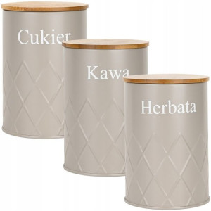 ZESTAW 3 POJEMNIKÓW na Kawę Herbatę Cukier BEŻ BB