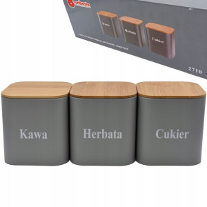 Pojemniki Kawa Herbata Cukier Zestaw Siwe Szare Bb