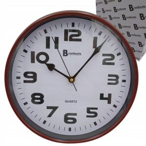 ZEGAR ścienny OKRĄGŁY klasyczny 26 cm Brązowy BB