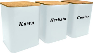 KOMPLET 3 POJEMNIKÓW Biały na Kawę Herbatę Cukier