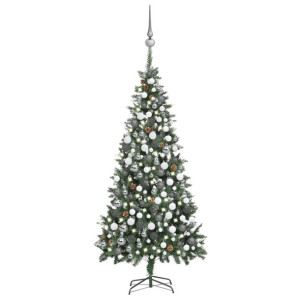 Sztuczna choinka z lampkami LED, bombkami i szyszkami, 210 cm