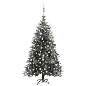Sztuczna choinka ośnieżona, z LED i bombkami, 240 cm, PVC i PE
