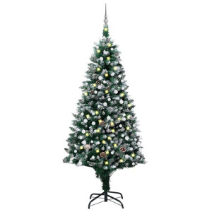 Sztuczna choinka z LED, bombkami i szyszkami, 210 cm