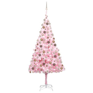 Sztuczna choinka z lampkami LED i bombkami, różowa, 210 cm, PVC