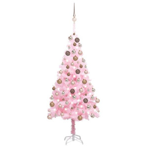 Sztuczna choinka z LED i bombkami, różowa, 180 cm, PVC
