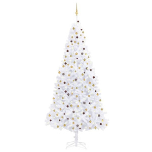 Sztuczna choinka z lampkami LED i bombkami, 300 cm, biała