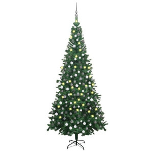 Sztuczna choinka z lampkami LED i bombkami, L 240 cm, zielona