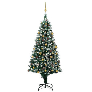 Sztuczna choinka z lampkami LED, bombkami i szyszkami, 240 cm