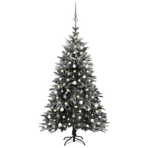 Sztuczna choinka ośnieżona, z LED i bombkami, 180 cm, PVC i PE