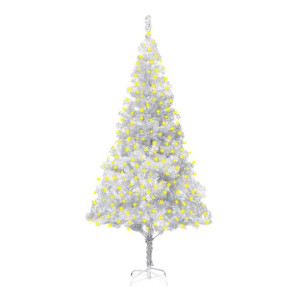 Sztuczna choinka ze stojakiem i LED, srebrna, 210 cm, PET