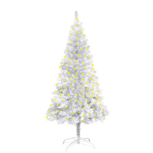 Sztuczna choinka ze stojakiem i LED, srebrna, 150 cm, PET