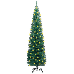 Smukła sztuczna choinka z LED i stojakiem, zielona, 180 cm, PVC