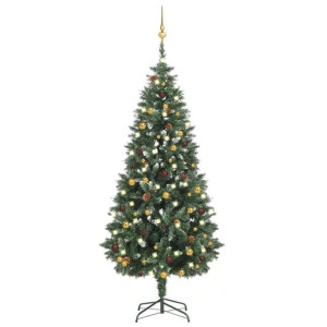 Sztuczna choinka z lampkami LED i bombkami, 180 cm