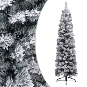 Smukła sztuczna choinka pokryta śniegiem, zielona, 150 cm, PVC
