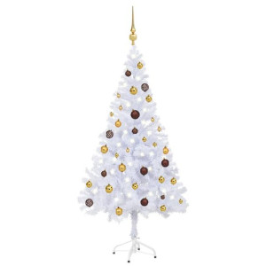 Sztuczna choinka z lampkami LED i bombkami, 150 cm, 380 gałązek
