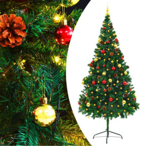 Sztuczna choinka z bombkami i lampkami LED, zielona, 210 cm