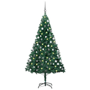 Sztuczna choinka z LED i zestawem bombek, zielona, 120 cm, PVC