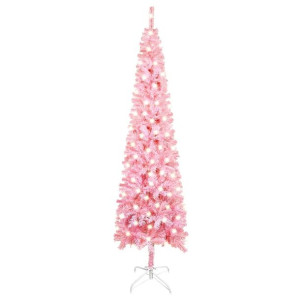 Smukła choinka z lampkami LED, różowa, 210 cm