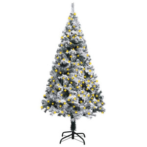 Sztuczna choinka flokowana śniegiem, z LED, zielona, 120 cm