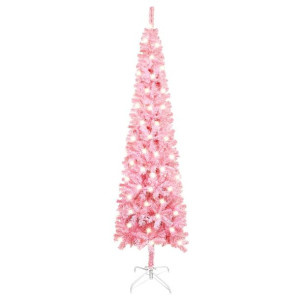 Smukła choinka z lampkami LED, różowa, 150 cm
