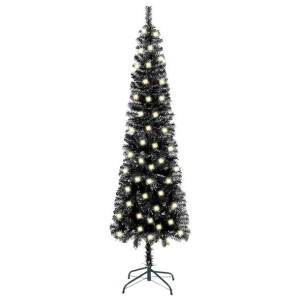 Smukła choinka z LED, czarna, 180 cm